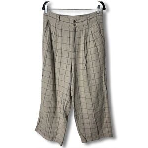 Madewell Women’s Pleated Wide-Leg Pants Trousers Windowpane Linen Blend Sz 10